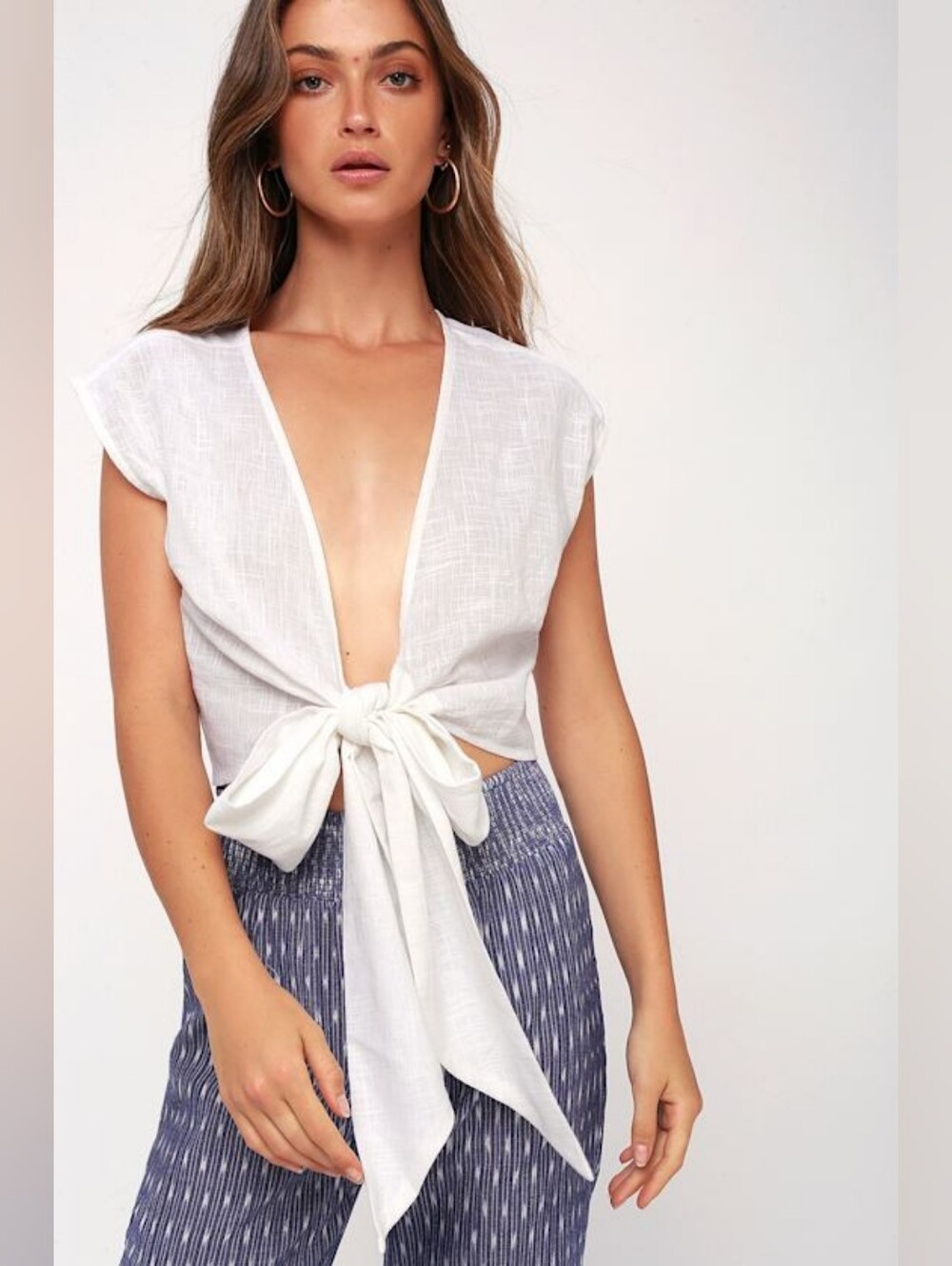 Free Label 100% Linen Tie Top